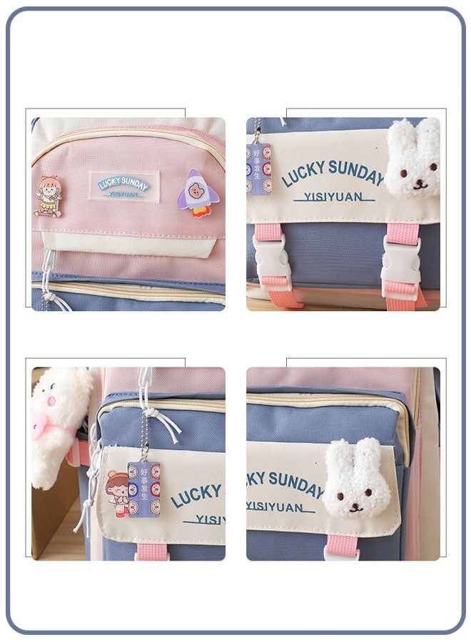Backpack 5Pcs Set Aesthetic School Bags Cute Bookbag with Badge Pendant Shoulder Bag Pencil Box Tote Bag Small Bag - Image 4