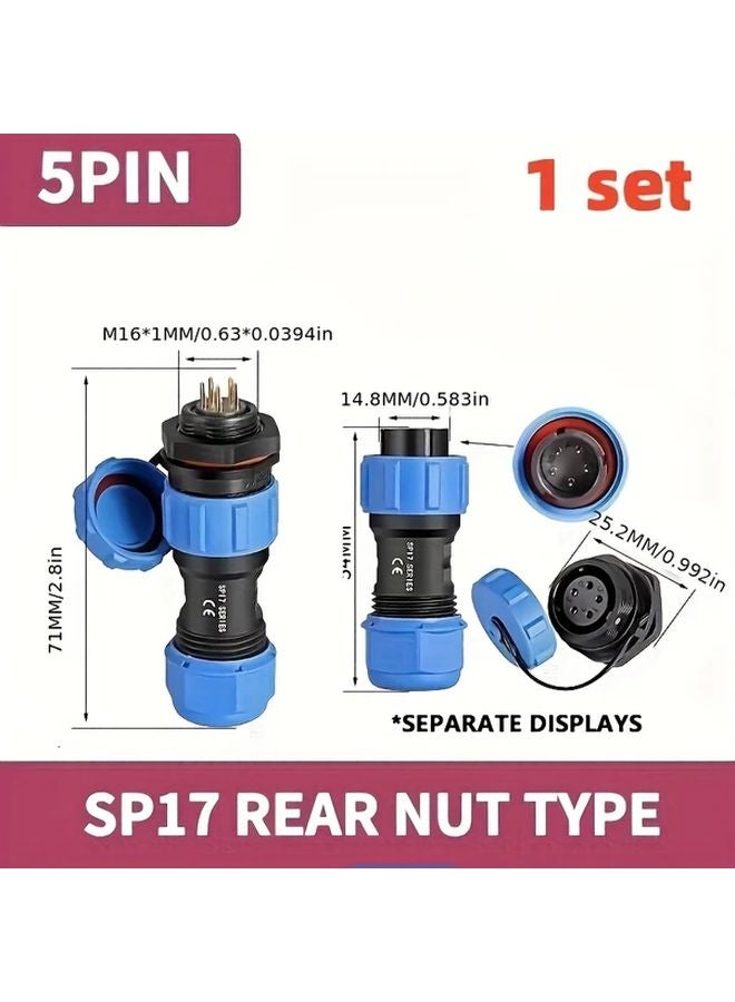 5 Pin Welding Cable Connector Heavy Duty Industrial Wire Terminal Blue Black Insulated Housing - Image 1