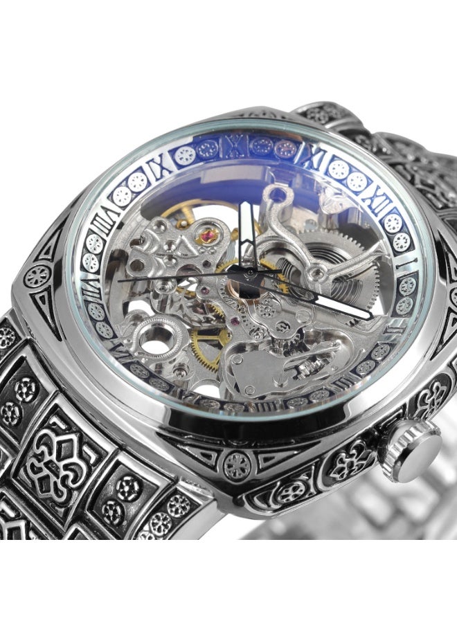 فورسينينج ساعة رجالية ميكانيكية أوتوماتيكية كلاسيكية بهيكل عظمي محفور - Image 2