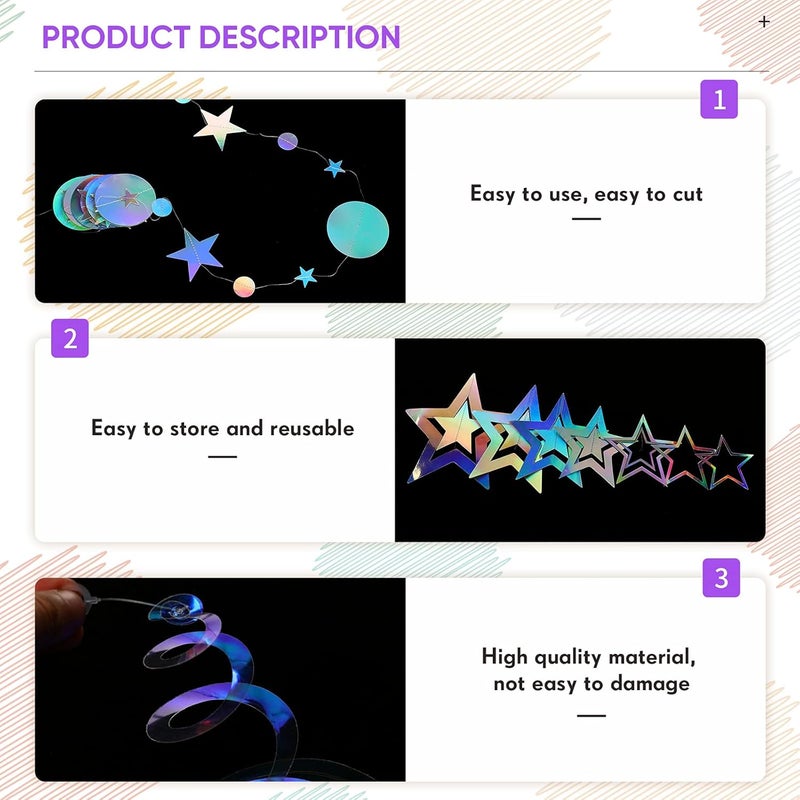 Luinabio 37 Pieces Iridescent Holographic Party Decorations Glitter Swirl Streamer Galaxy Garland Hanging Bling Star Party Supplies Circle Dot Swirl Streamer for Wedding Disco Birthday Decorations - Image 3