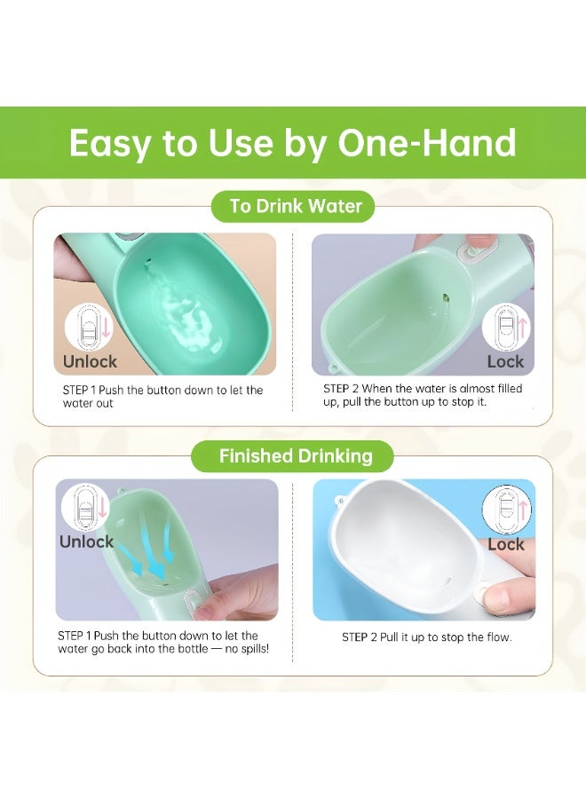 SHOWAY Dog Water Bottle Leak Proof for Puppy Pets Outdoor Walking Hiking, Travel Bottle 258ml + 200ml | Green - Image 3