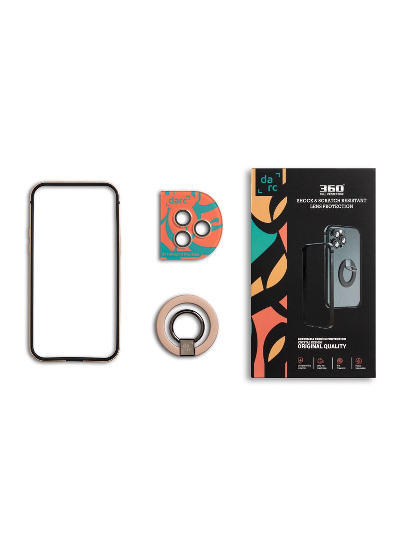 darc iPhone 14 Pro 3-in-1 Frame + Camera Protection + MagSafe Grip Gold  - Image 3