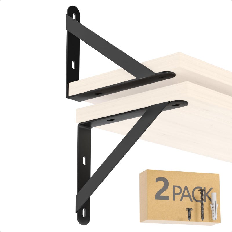 COCOYA 6X4.5 Shelf Brackets 2-Pack, Shelf Support Shelf Holder Steel Wall Mount Heavy Duty Small L Shape Triangle 90 Degree Metal Black With Screws Anchors Soporte De Estante - Image 1