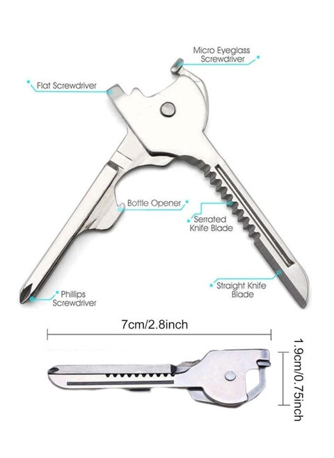 6 In 1 Keychain Outdoor Folding Mini Pocket Multitool Key Shape Bottle Opener Screwdriver Serrated Blade Survival Escape Tool
