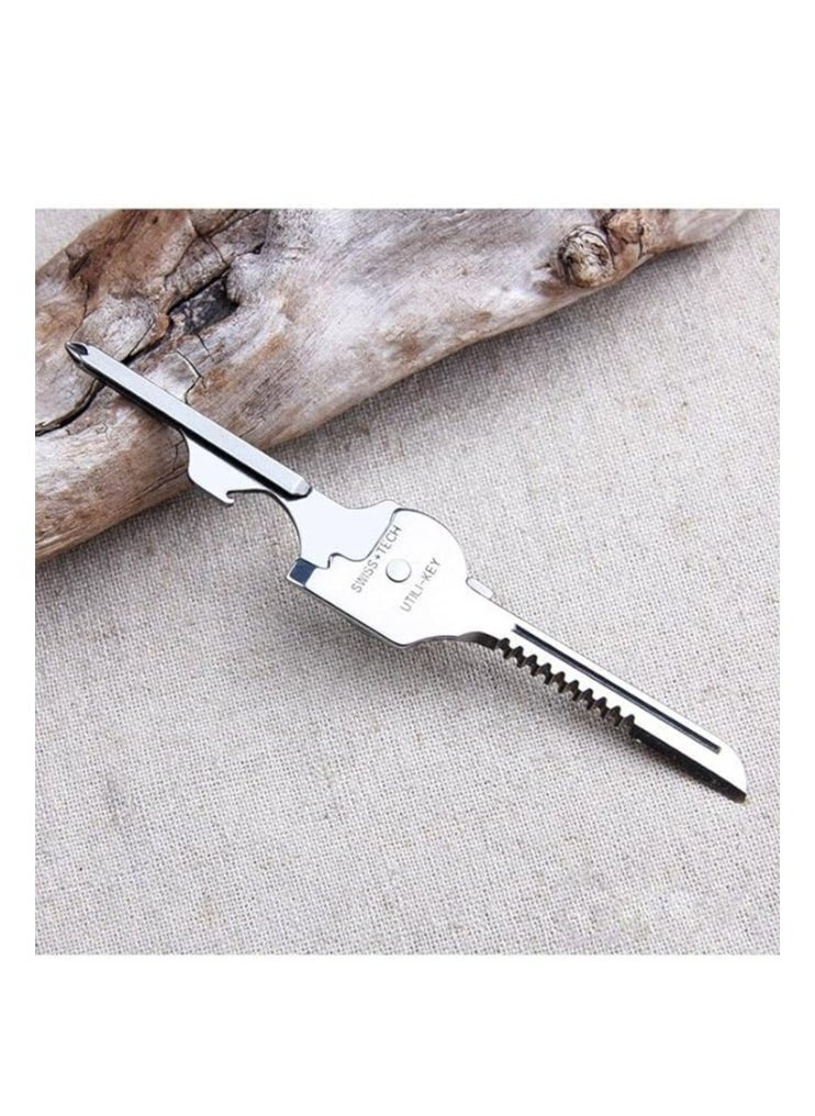 Generic 6 In 1 Keychain Outdoor Folding Mini Pocket Multitool Key Shape Bottle Opener Screwdriver Serrated Blade Survival Escape Tool  - Image 4