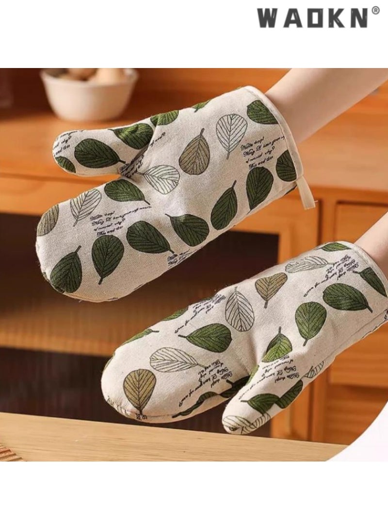 WAOKN Thickened Oven Mitts,Heat Resistant, Non-Slip, Ideal for Baking and Cooking, Leaf Pattern Design, Provides Excellent Protection Against High Temperatures, Perfect for Kitchen Use,2 PCS - Image 1
