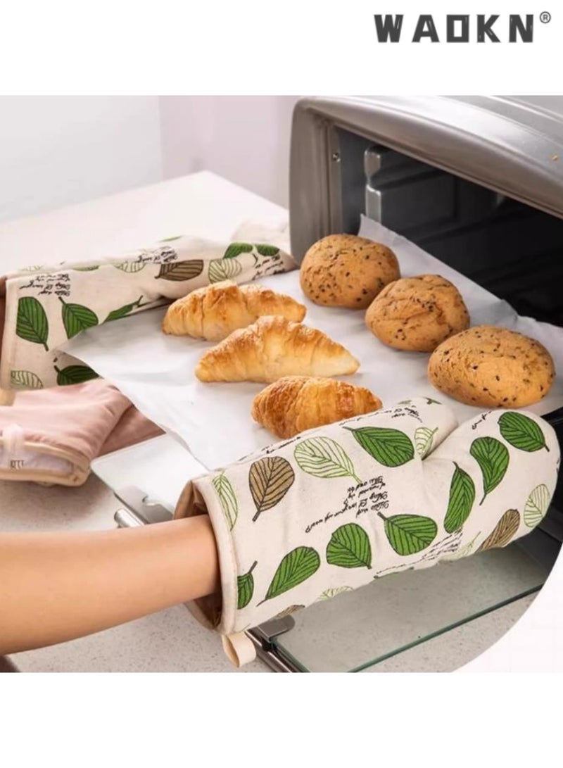 WAOKN Thickened Oven Mitts,Heat Resistant, Non-Slip, Ideal for Baking and Cooking, Leaf Pattern Design, Provides Excellent Protection Against High Temperatures, Perfect for Kitchen Use,2 PCS - Image 2
