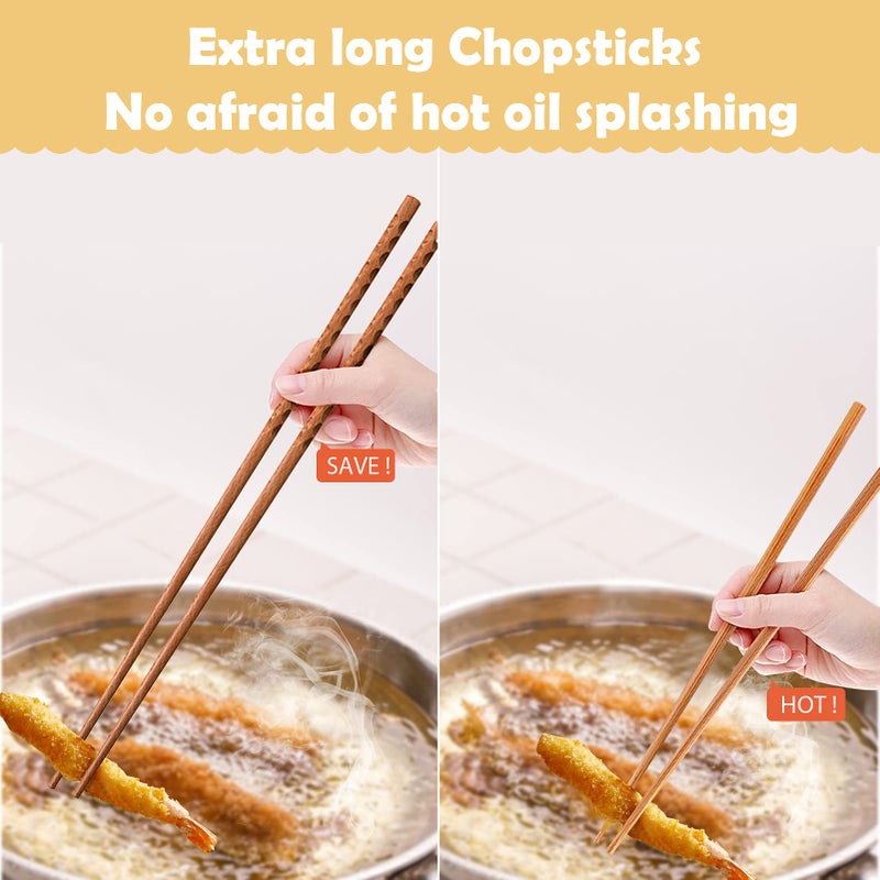 Rockhouse 16.5 Inches Cooking Chopsticks, 2 Pairs Wooden Long Chop Sticks Reusable for Noodles Frying Hotpot, Japanese Extra Long Anti-Slip Chopsticks - Image 3
