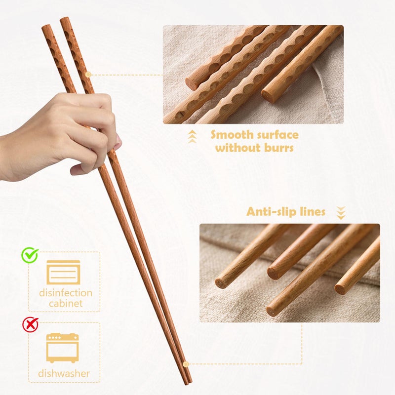 Rockhouse 16.5 Inches Cooking Chopsticks, 2 Pairs Wooden Long Chop Sticks Reusable for Noodles Frying Hotpot, Japanese Extra Long Anti-Slip Chopsticks - Image 2