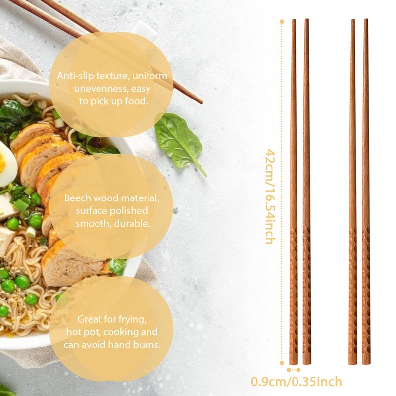 Rockhouse 16.5 Inches Cooking Chopsticks, 2 Pairs Wooden Long Chop Sticks Reusable for Noodles Frying Hotpot, Japanese Extra Long Anti-Slip Chopsticks - Image 5