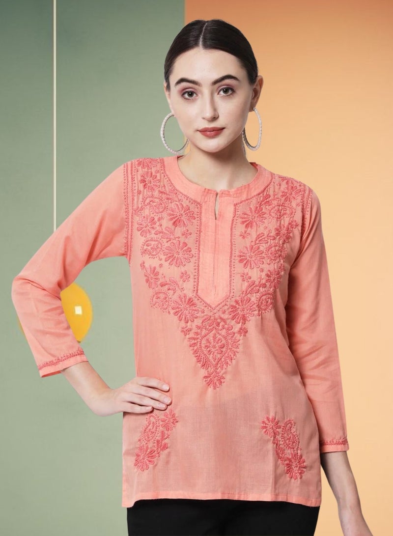 Alaya Hand Embroidered Chikankari Cotton Kurti-AL3405 - Image 1