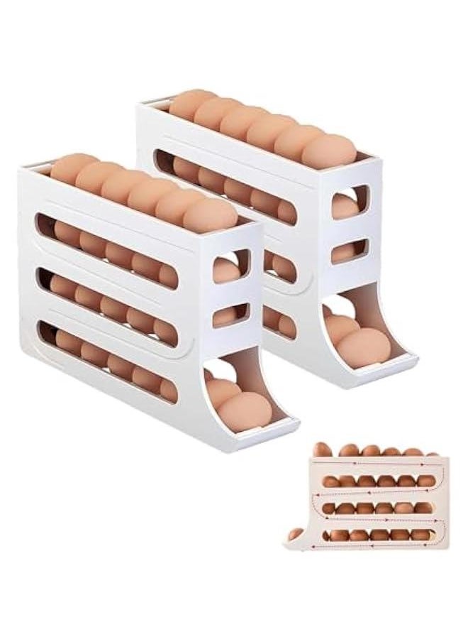 HOOKOR 2 Pcs Egg Holder for Fridge, 4-Layer Automatic Egg Rolling Dispenser, Holds 30 Eggs Simultaneously, Space Saving Egg Tray for Refrigerator, Works In The Kitchen, Cabinets (White-2pcs)  - Image 1
