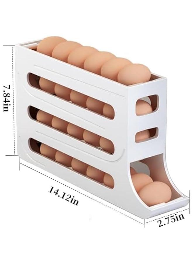 HOOKOR 2 Pcs Egg Holder for Fridge, 4-Layer Automatic Egg Rolling Dispenser, Holds 30 Eggs Simultaneously, Space Saving Egg Tray for Refrigerator, Works In The Kitchen, Cabinets (White-2pcs)  - Image 2