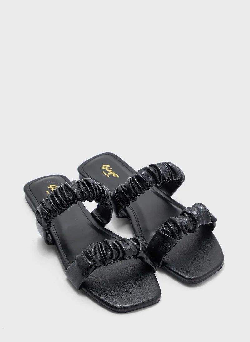 Ginger Ruched Double Strap Flat Sandal