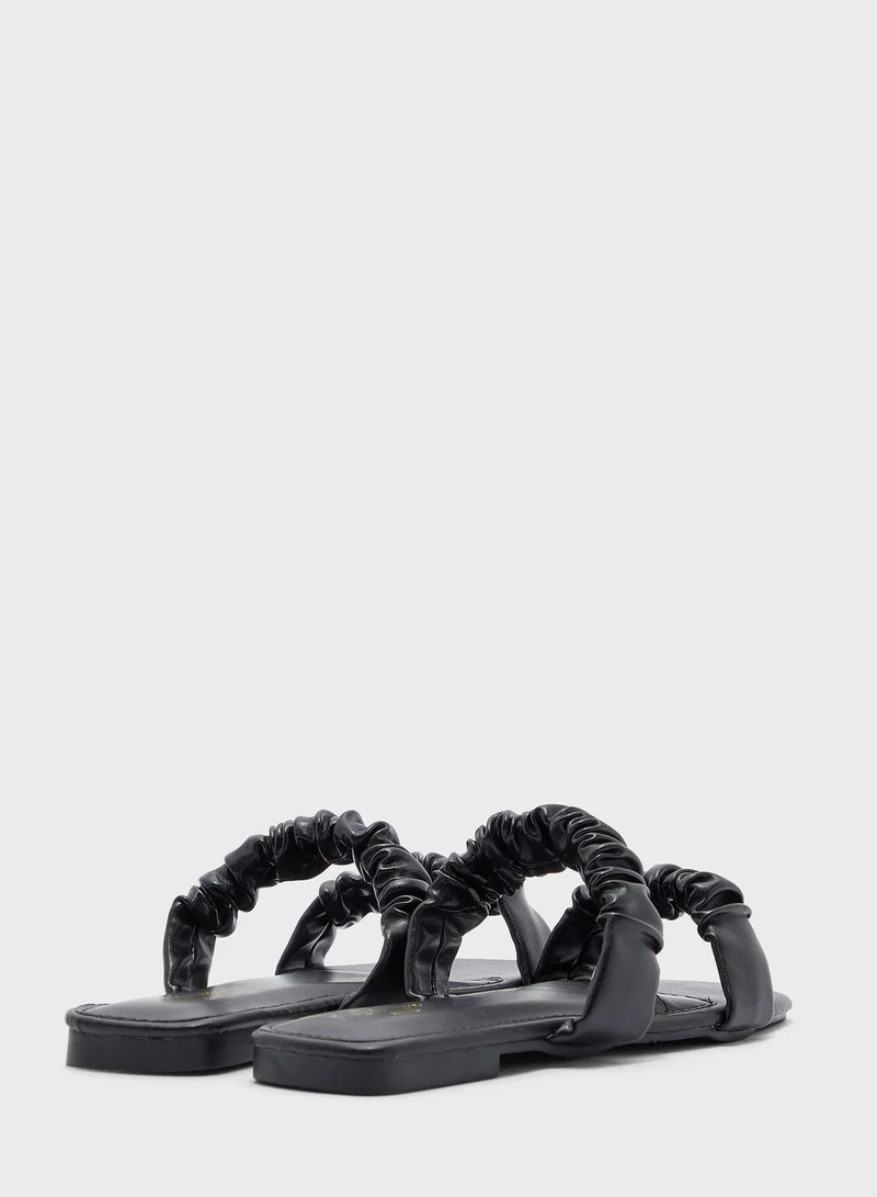 Ginger Ruched Double Strap Flat Sandal
