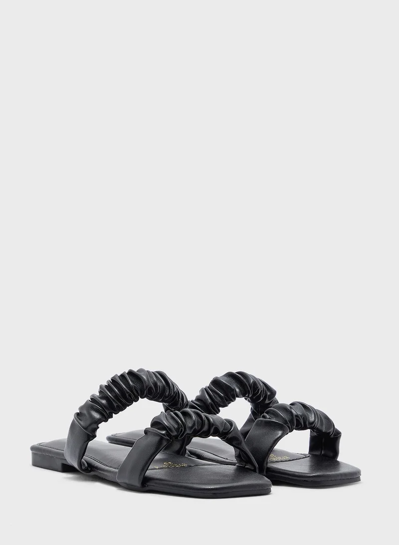 Ginger Ruched Double Strap Flat Sandal