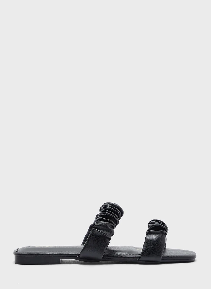 Ginger Ruched Double Strap Flat Sandal