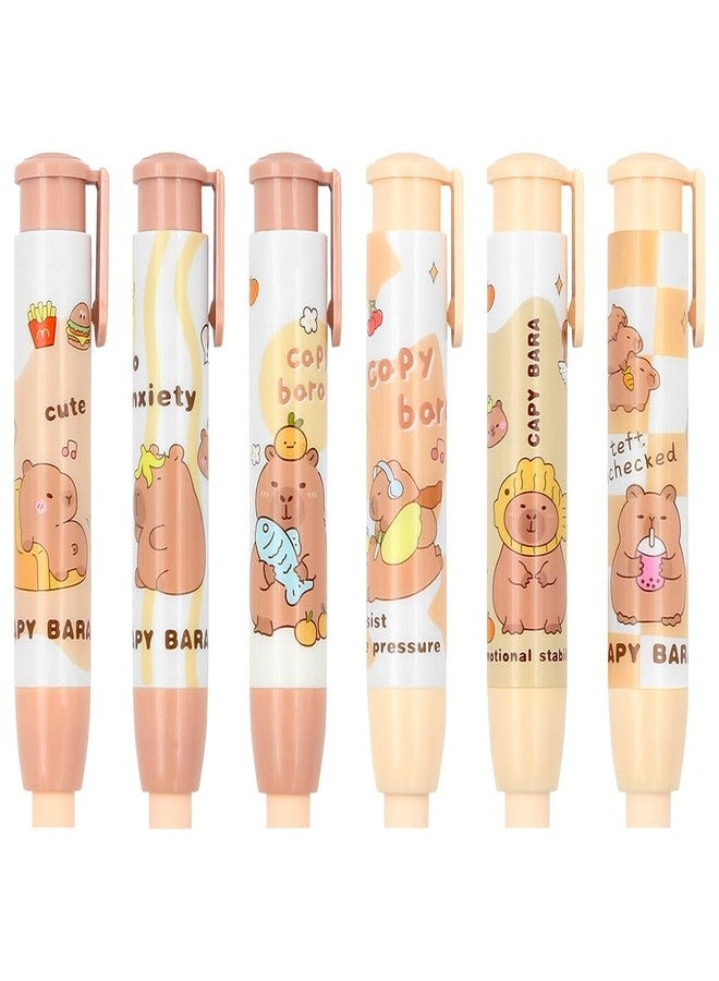 Geluode Capybara Retractable Erasers, 6 PCS Cute Rubber, Press Rubber Eraser, Pencil Erasers Cute Erasers for Kids Boys Girls Students Capybara Lovers Office School Supply Stationery - Image 1