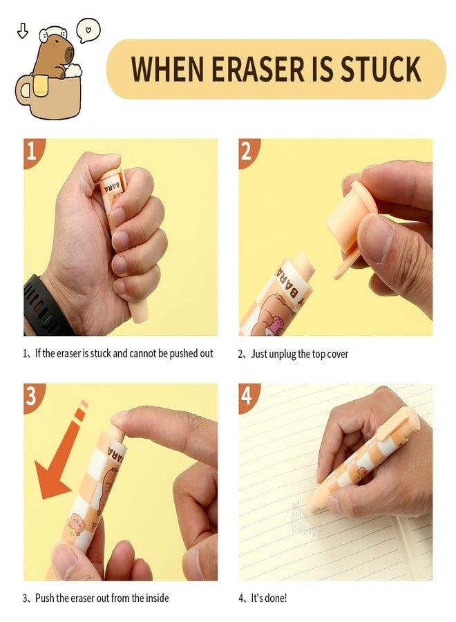 Geluode Capybara Retractable Erasers, 6 PCS Cute Rubber, Press Rubber Eraser, Pencil Erasers Cute Erasers for Kids Boys Girls Students Capybara Lovers Office School Supply Stationery - Image 5