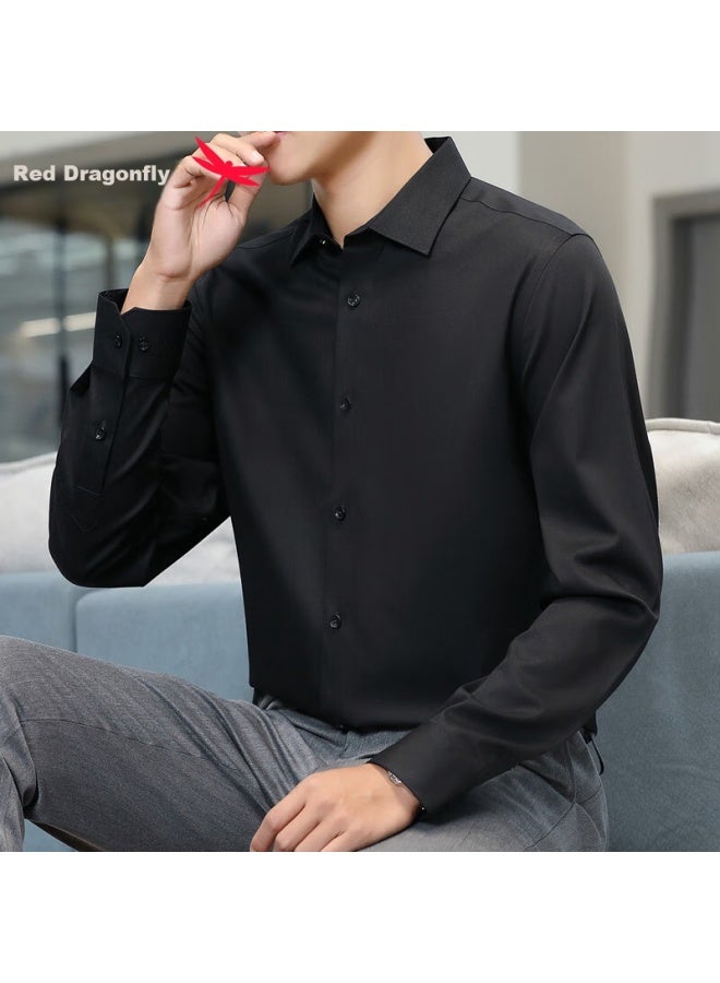 Red Dragonfly Men's Long-sleeve Shirt, Formal And Casual Wear, Comfortable Bamboo Fiber, Simple Versatile Base Layer, Black, 3XL - Image 4