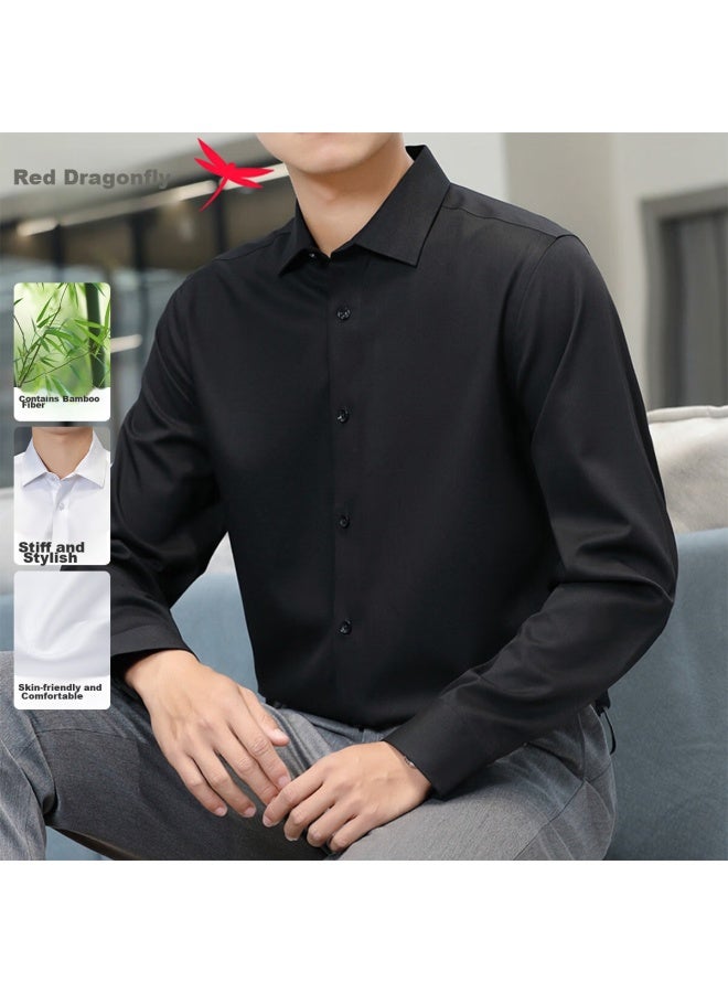 Red Dragonfly Men's Long-sleeve Shirt, Formal And Casual Wear, Comfortable Bamboo Fiber, Simple Versatile Base Layer, Black, 3XL - Image 1