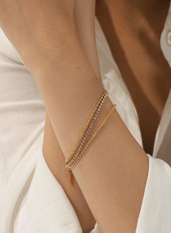 Aaishwarya 18K Gold Plated Zircon Layered Bracelet | Bracelets for Women and Girls | Anti-Tarnish Jewels | Minimal Dainty Jewelry | Stylish Party Accessory | Bracelets for Vacation - Image 2