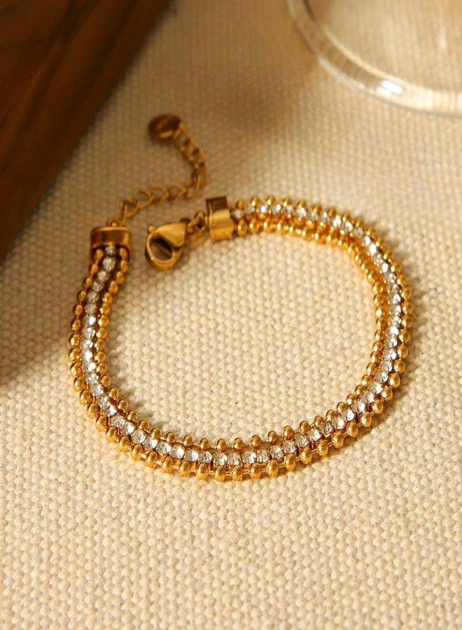 Aaishwarya 18K Gold Plated Zircon Layered Bracelet | Bracelets for Women and Girls | Anti-Tarnish Jewels | Minimal Dainty Jewelry | Stylish Party Accessory | Bracelets for Vacation - Image 4