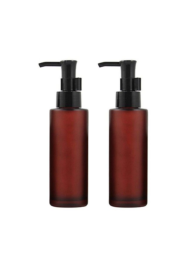 UPSTORE 2Pcs 100Ml/3.4Oz Empty Amber Frosted Glass Lotion Pump Bottle Jars With Black Pump Top Cosmetic Makeup Packing Storage Container Dispenser For Essential Oil Emulsion Essence Toiletries Toner Liquid - Image 1