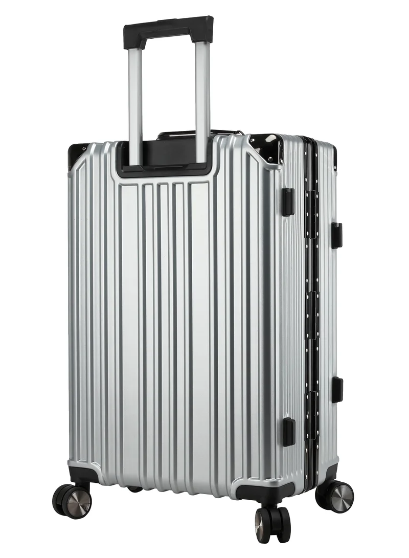 CABINPRO Lightweight Aluminum Frame Fashion Trolley Luggage Set of 3 Polycarbonate Hard Case Suitcase with 4 Quite 360° Double Spinner Wheels CP001 Silver