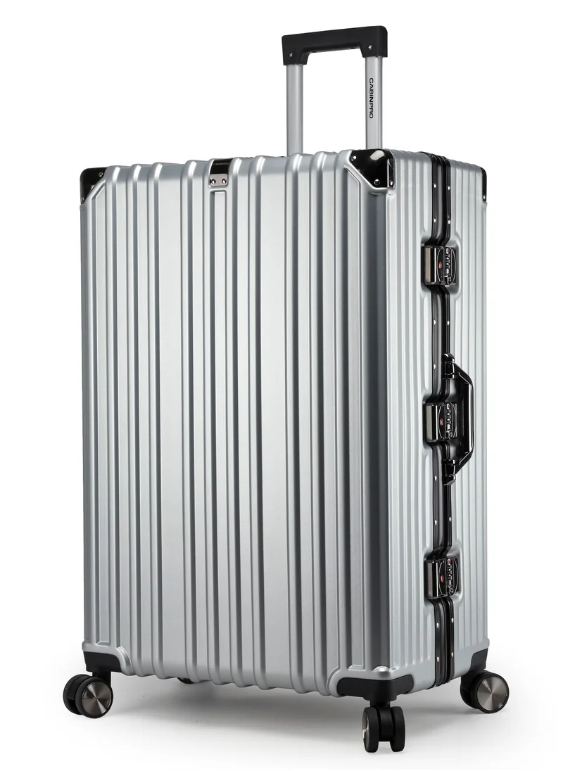 CABINPRO Lightweight Aluminum Frame Fashion Trolley Luggage Set of 3 Polycarbonate Hard Case Suitcase with 4 Quite 360° Double Spinner Wheels CP001 Silver