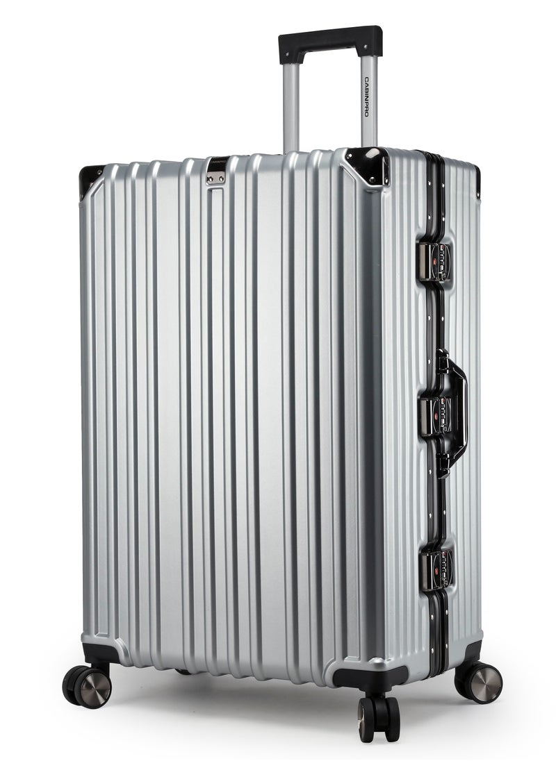 CABINPRO Lightweight Aluminum Frame Fashion Trolley Luggage Set of 3 Polycarbonate Hard Case Suitcase with 4 Quite 360° Double Spinner Wheels CP001 Silver  - Image 2