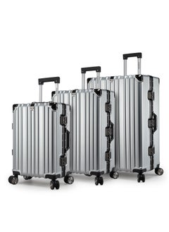 CABINPRO Lightweight Aluminum Frame Fashion Trolley Luggage Set of 3 Polycarbonate Hard Case Suitcase with 4 Quite 360° Double Spinner Wheels CP001 Silver  - Image 1
