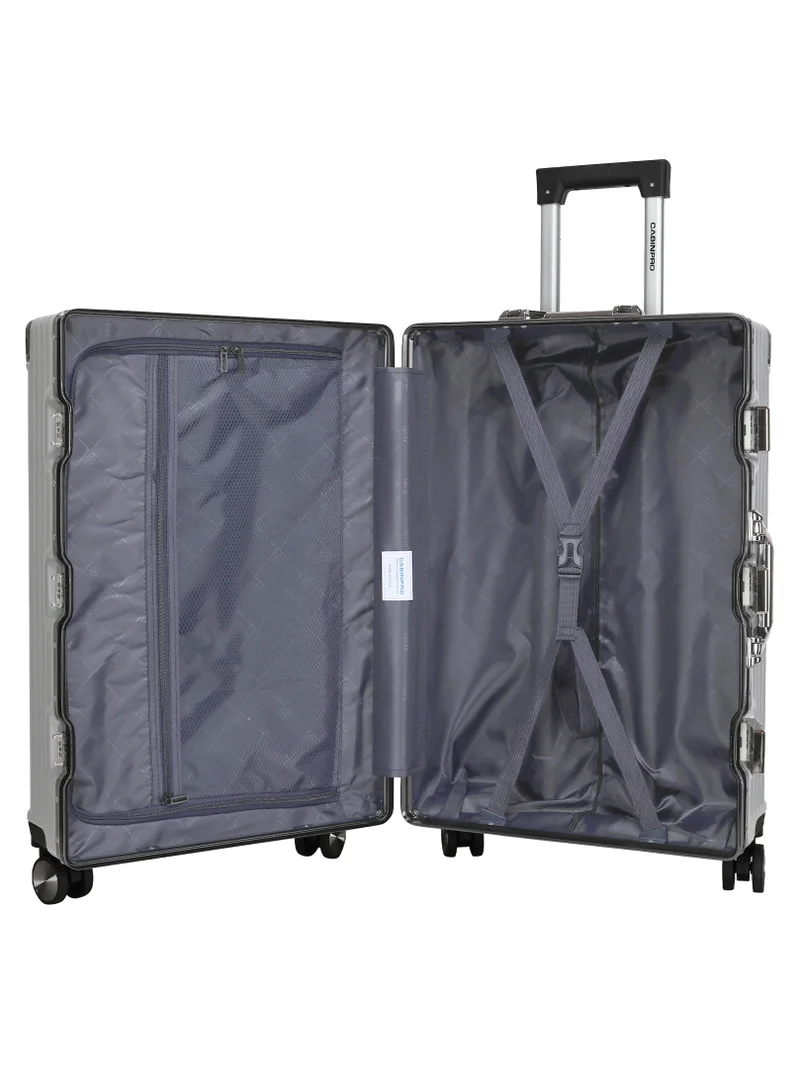 CABINPRO Lightweight Aluminum Frame Fashion Trolley Luggage Set of 3 Polycarbonate Hard Case Suitcase with 4 Quite 360° Double Spinner Wheels CP001 Silver