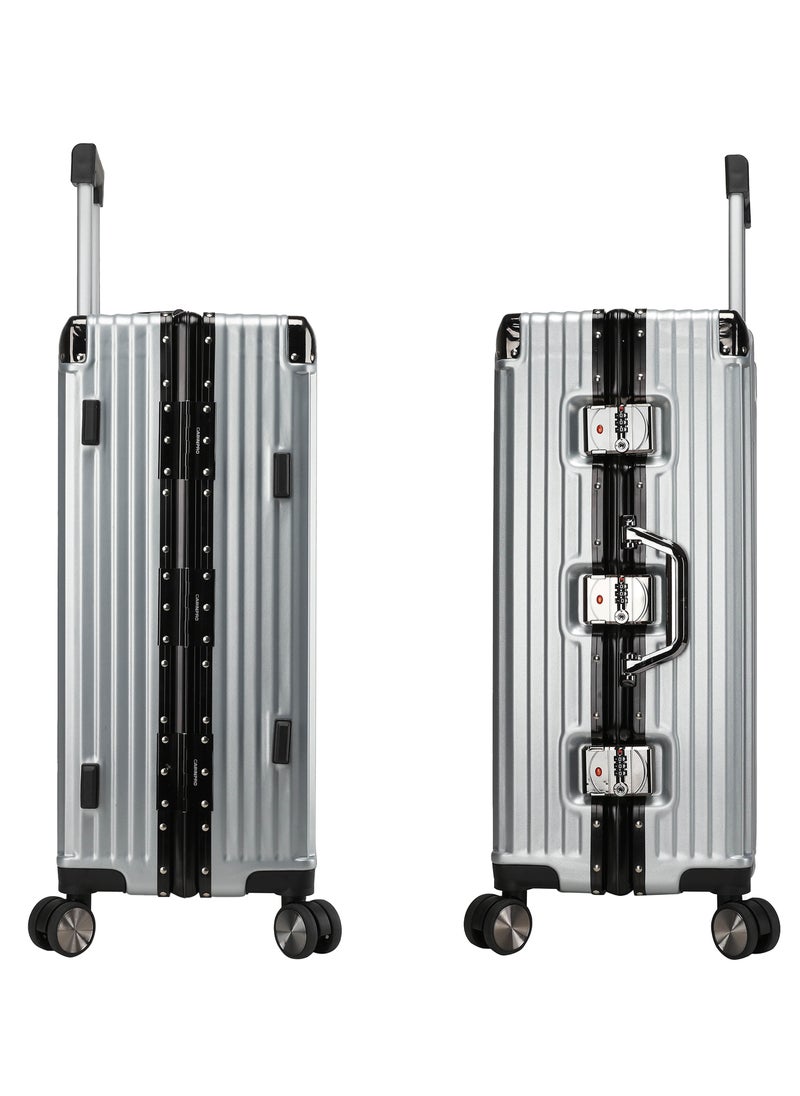 CABINPRO Lightweight Aluminum Frame Fashion Trolley Luggage Set of 3 Polycarbonate Hard Case Suitcase with 4 Quite 360° Double Spinner Wheels CP001 Silver  - Image 5
