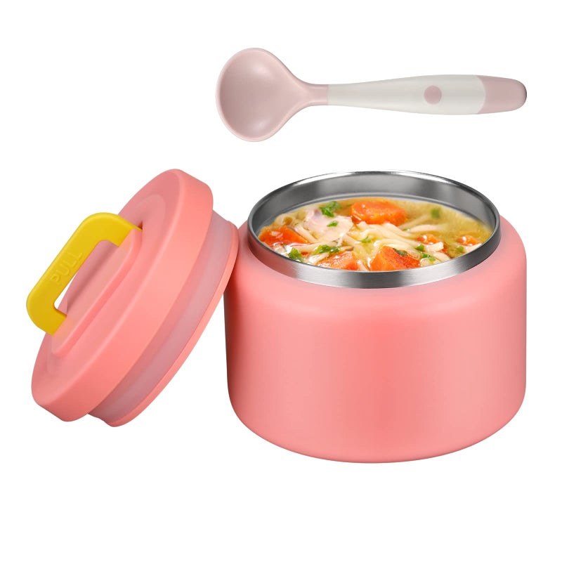 MAISON HUIS 8oz Soup Thermo Wide Mouth Vacuum Insulated Thermo Jar  Leak Proof Stainless Steel Food Container for Hot&Cold Food Kids Lunch Soup for School Travel (Pink) - Image 1