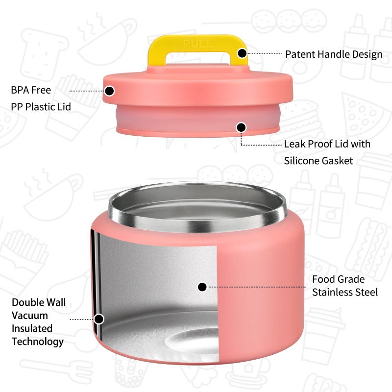 MAISON HUIS 8oz Soup Thermo Wide Mouth Vacuum Insulated Thermo Jar  Leak Proof Stainless Steel Food Container for Hot&Cold Food Kids Lunch Soup for School Travel (Pink) - Image 2