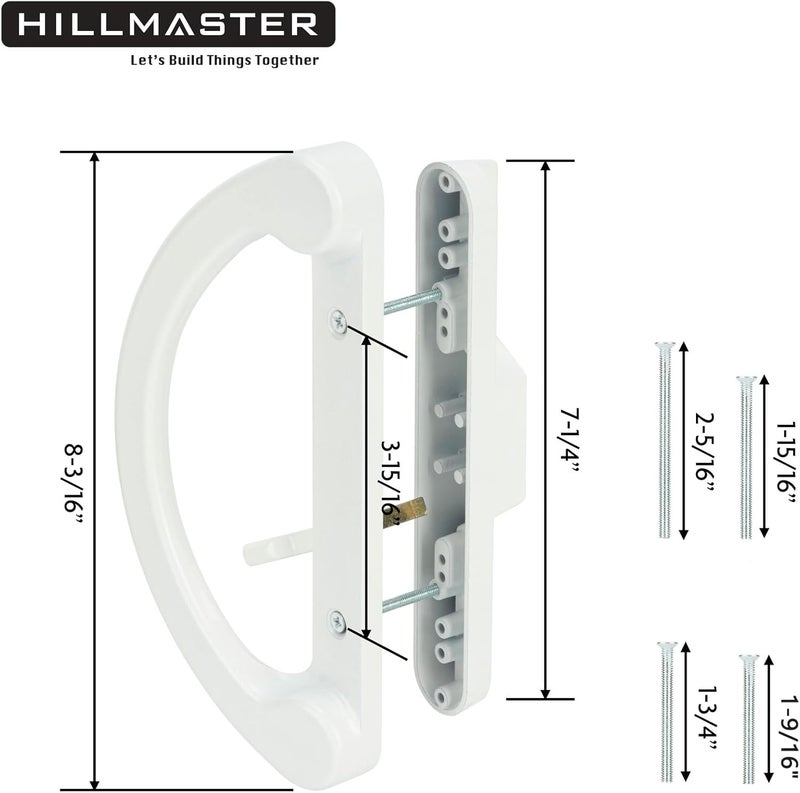 HILLMASTER Patio Sliding Glass Door Handle Replacement Set Mortise Style Reversible Design Non-keyed Sliding Patio Door Handles, White Diecast Finish Fits 3-15/16” Screw Hole Spacing - Image 4