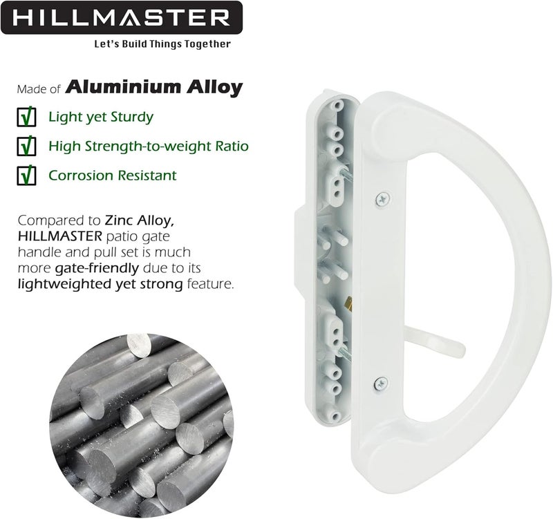 HILLMASTER Patio Sliding Glass Door Handle Replacement Set Mortise Style Reversible Design Non-keyed Sliding Patio Door Handles, White Diecast Finish Fits 3-15/16” Screw Hole Spacing - Image 2