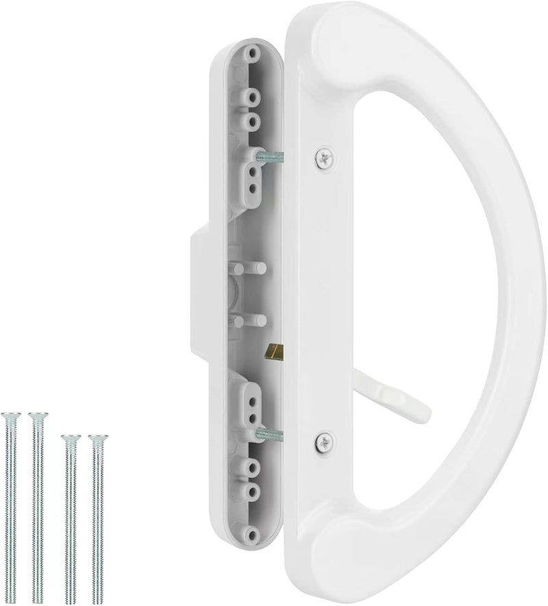 HILLMASTER Patio Sliding Glass Door Handle Replacement Set Mortise Style Reversible Design Non-keyed Sliding Patio Door Handles, White Diecast Finish Fits 3-15/16” Screw Hole Spacing - Image 1