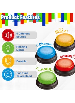 Home Smart Home Smart Answer Buzzer Set of 4 Lights & Sound Buzzer for Quiz Game Assorted Colored Classroom activity and Show Game  - Image 2