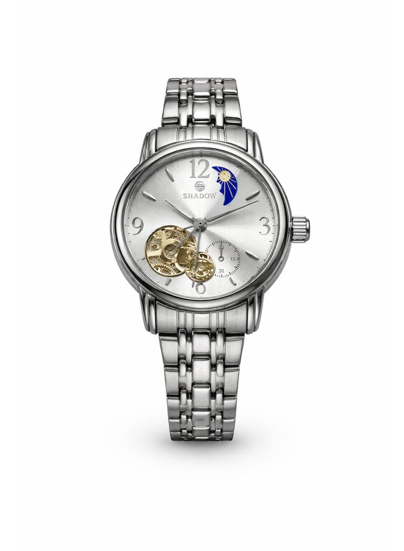 SHADOW Luna Grace AS81019 Automatic Women’s Watch Stainless Steel Strap Skeleton Dial Silver/Gold Elegant Luxury Watch - Image 1