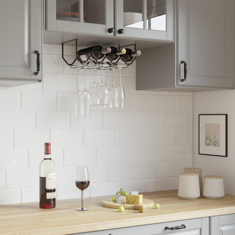 Wallniture Piccola Under Cabinet Wine Rack & Glasses Holder Kitchen Organization with 4 Bottle Organizer Metal Black - Image 3