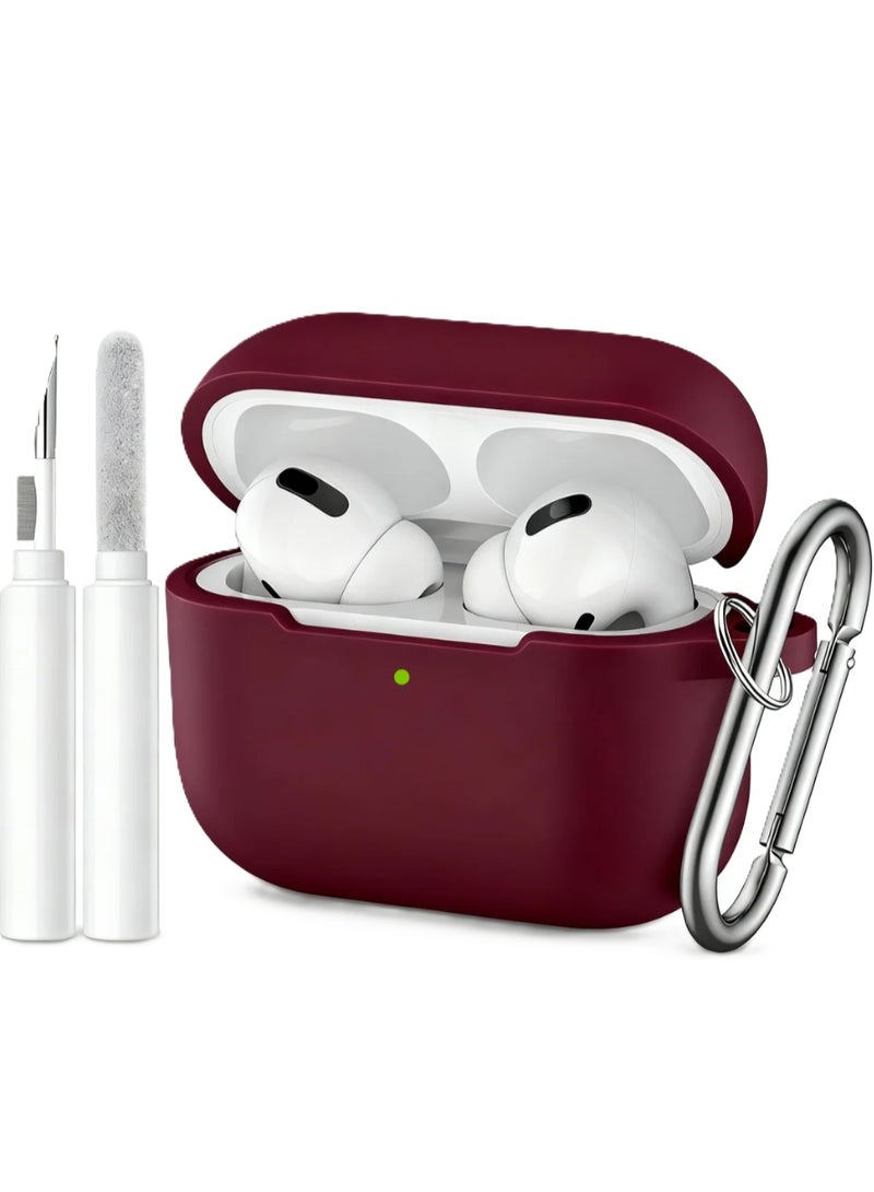 SZOXST AirPods Pro 3 Case Cover  AirPods Pro Case for Women and Men, Soft Silicone Protective Case for Airpods Pro 3 Generation 2025 with Keychain Front LED Visible Comes With Cleaning Pen Burgundy Red - Image 1