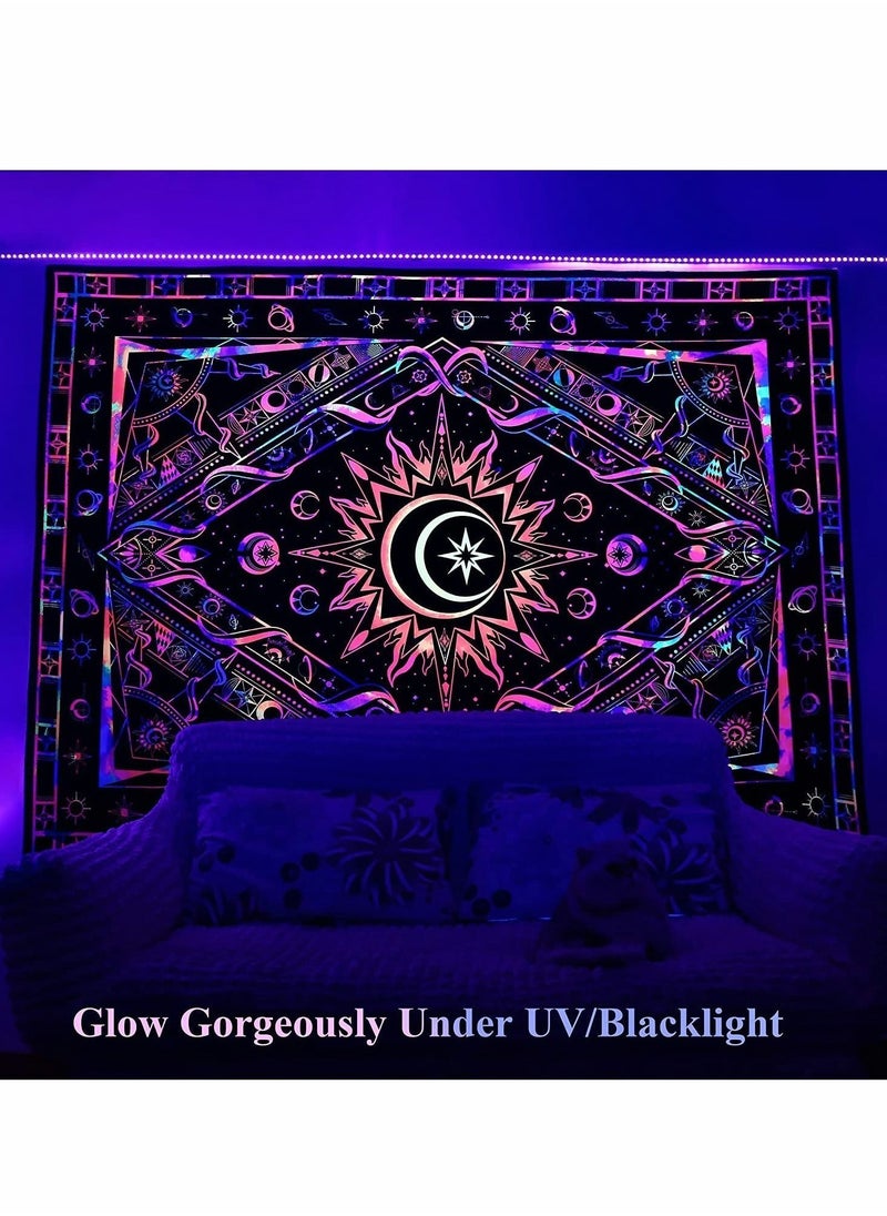 SYOSI Tapestries for Bedroom Aesthetic Room Decor Wall Tapestry Blacklight Tapestry UV Reactive Black Light Posters Colorful Backdrop Glow in the Dark Hippie Boho Tapestry Burning Sun Trippy Tapestry  - Image 2