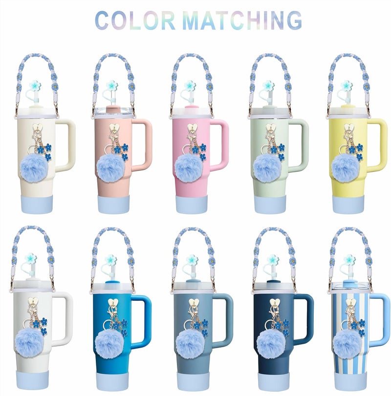 Rhewatin Accessories for Stanley Cup 40oz Tumbler, Blue Silicone Cup Boot, Straw Cover, Charms, 7pcs Set - Image 2