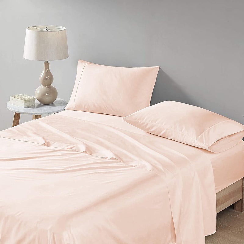 Filbert Luxurious Collection 400 Thread Count Egyptian Cotton Bedsheet Soft Smooth Sateen Wave PeachBlush Bedsheet with 2 Pillow Covers Queen - Image 1
