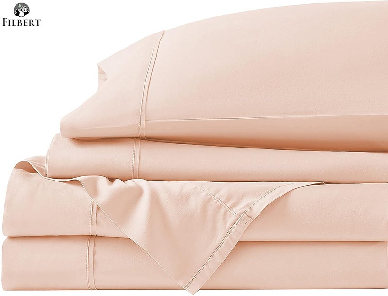 Filbert Luxurious Collection 400 Thread Count Egyptian Cotton Bedsheet Soft Smooth Sateen Wave PeachBlush Bedsheet with 2 Pillow Covers Queen - Image 3
