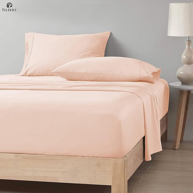 Filbert Luxurious Collection 400 Thread Count Egyptian Cotton Bedsheet Soft Smooth Sateen Wave PeachBlush Bedsheet with 2 Pillow Covers Queen - Image 2