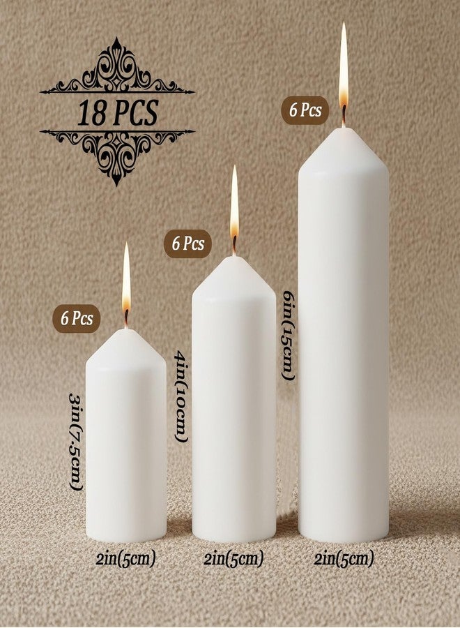 Veiuwa 18 Pcs White Pillar Candles Bulk Set，Hurricane Candles，2x3 2x4 2x6 Inch - 12 Each Size，Dripless Unscented Smokeless，Gives You a Better Atmosphere When Organizing an Event Party. - Image 2