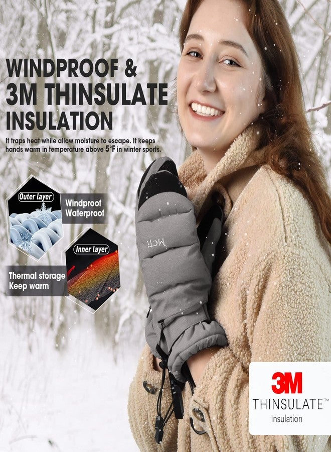 MCTi Ski Mittens Women's Snow Mitten Ski Clothes Touch Screen Waterproof Insulated Quilted Mitts with Hidden Zipper - Image 2